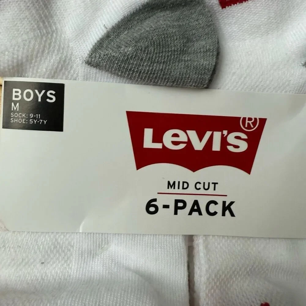 Levi's Kids boys Mid Cut 12 pairs Socks size M shoe size 5-7Y NWT